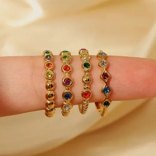 Thin coloured crystal rings.