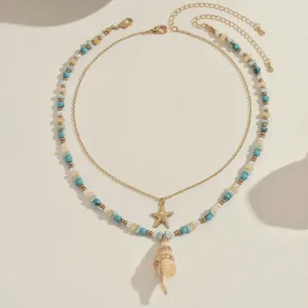 Bead necklace with shell and starfish.