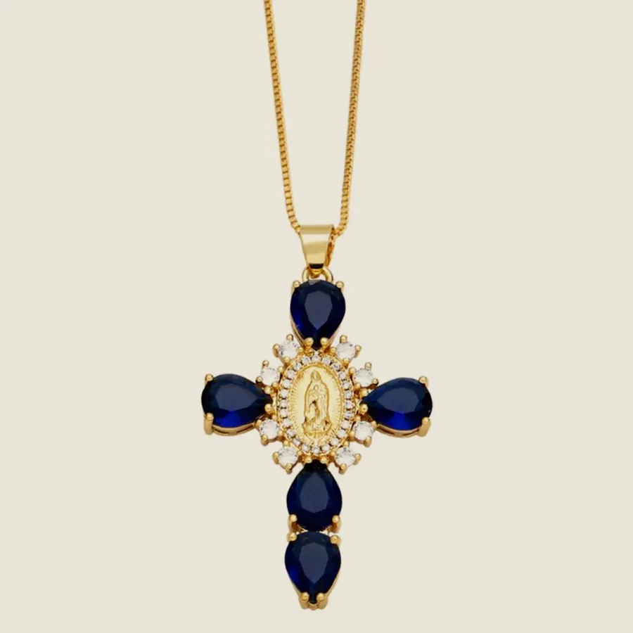 Necklace with a blue stone cross.