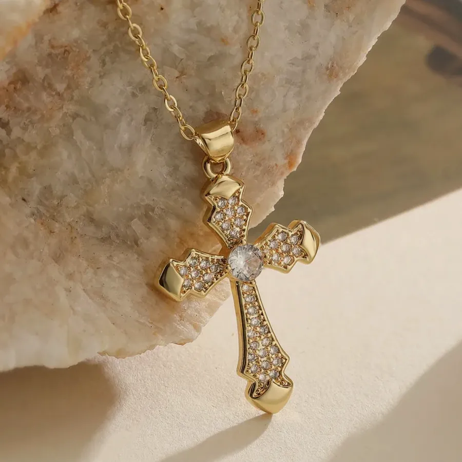 Necklace with a cubic zirconia cross.