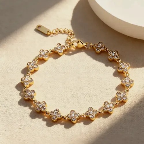 Cubic zirconia leaf bracelet.