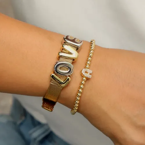 Watch-link bracelet with crystals.