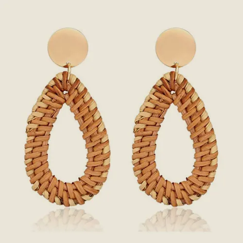 Woven rattan drop earrings.