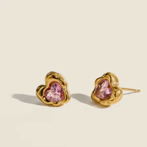 Pink crystal heart studs.