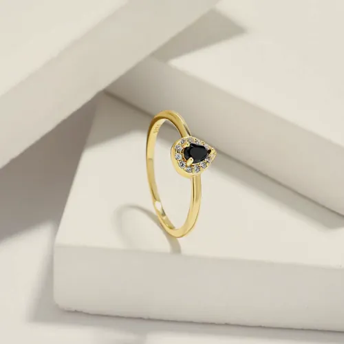 Black crystal solitaire ring.