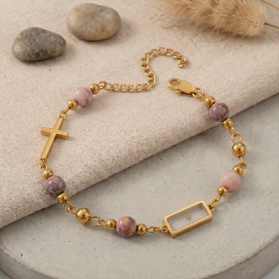 Pink stone and link bracelet.