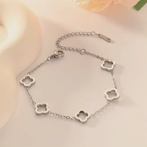 Silver-tone enamel clover bracelet.