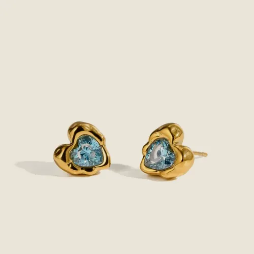 Blue crystal heart studs.