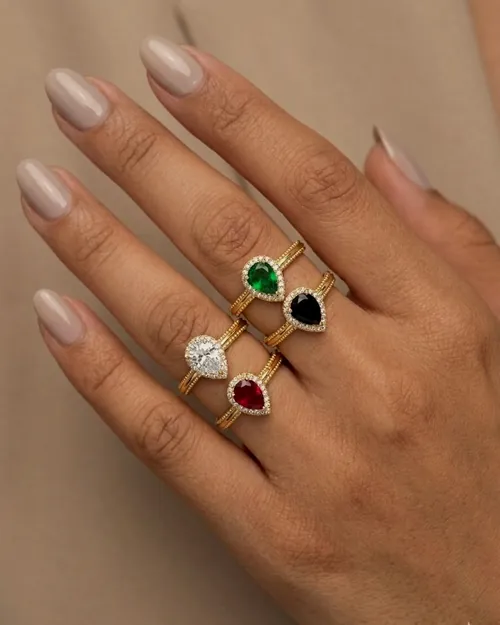 Drop rings with coloured stones, worn.