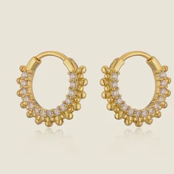 Gold hoops ringed with small pearls.