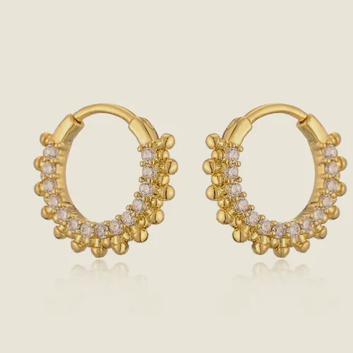 Gold hoops ringed with small pearls.