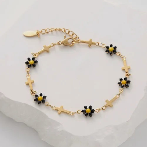 Black enamel flower bracelet.