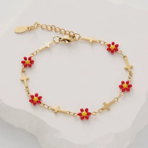 Red enamel flower bracelet.