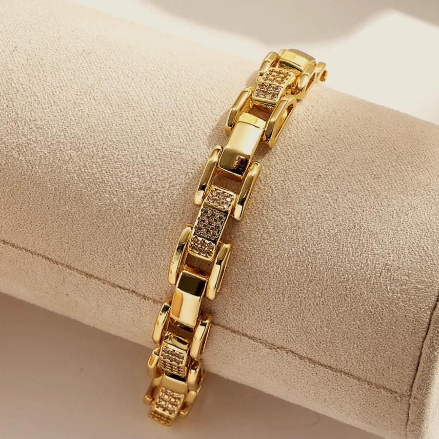 Link bracelet with cubic zirconia.